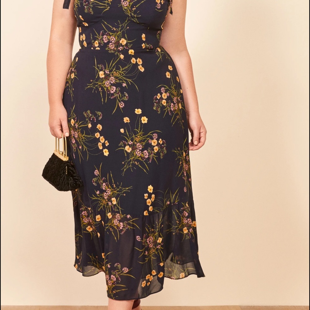 Reformation Navy Floral Midi Dress ES size 16